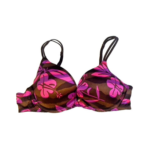 Victoria's Secret Other - Victoria’s Secret Hibiscus Print Push-Up Vintage Y2K Brown / Pink -Size 34 B EUC
